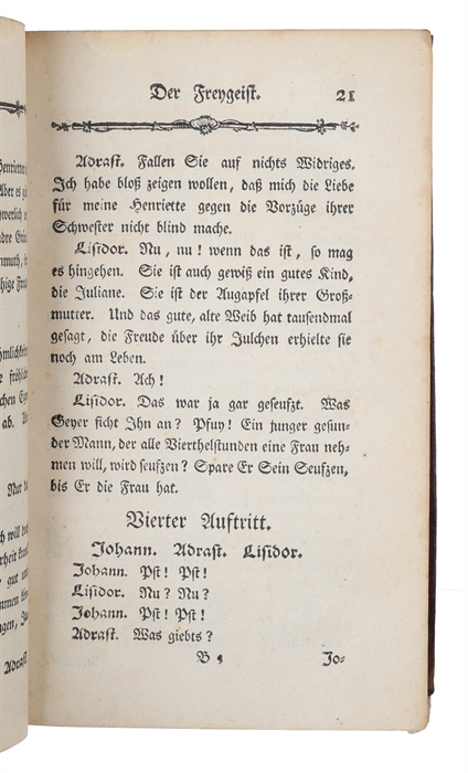 Lustspiele. 2 Theile. Der junge Gelehrte. Die Juden. Der Misogyn. Der Freygeist. Der Schatz. Minna von Barnhelm, oder das Soldatenglück.