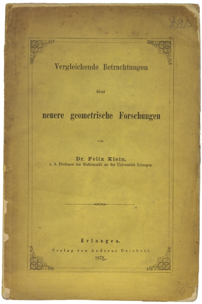 Vergleichende Betrachtungen über neuere geometrische Forschungen. Programm zum Eintritt in die philosophische Facultät und den Senat der k. Friedrich-Alexanders-Universität.