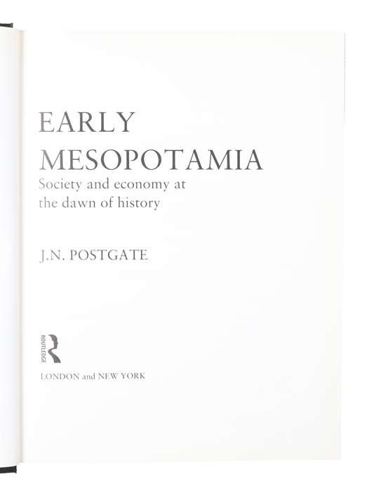 Early Mesopotamia. Society and economy at the dawn of history.