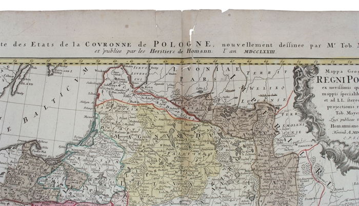 Mappa Geographica Regni Poloniae ex novissimis quotquot sunt mappis specialibus composita at ad LL stereographica projectionis revocata a Tob. Mayero...