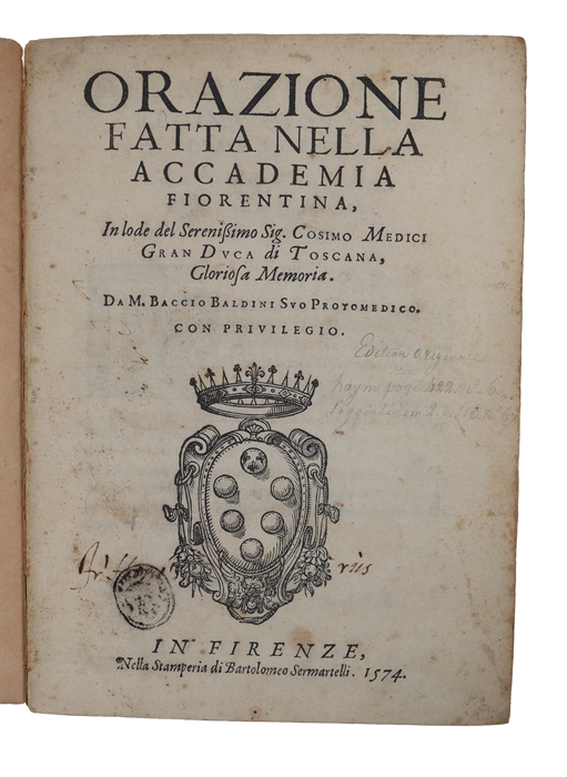 Orazione fatta nella Accademia Fiorentina, In lode del Serenissimo Sign. Cosimo Medici Gran Duca di Toscana, Gloriosa Memoria.