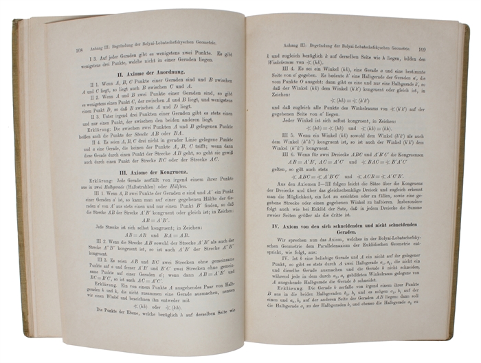 Grundlagen der Geometrie. Zweite, durch Zusätze vermehrte und mit fünf Anhängen versehene Auflage. Mit zahlreichen in den Text gedruckten Abbildungen.