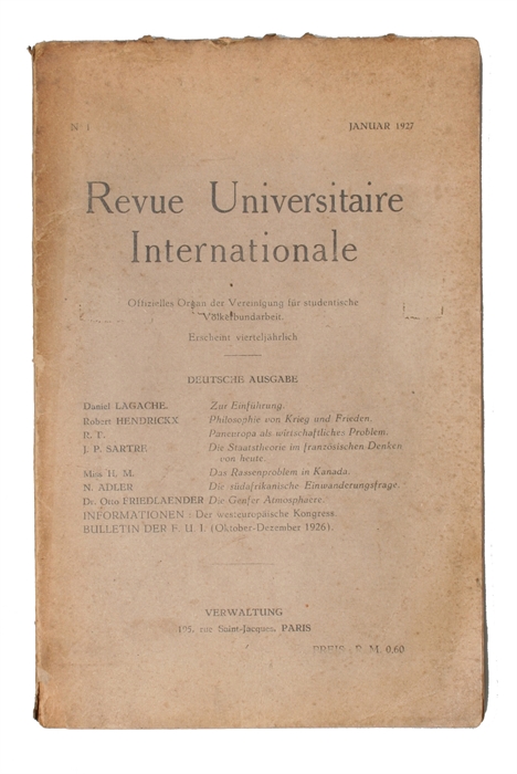 Die Staatstheorie im französischen (franzoesischen) Denken von Heute. [In: Revue Universitaire Internationale. Offiziells Organ der Vereinigung für studentische Völkerbundarbeit. Deutsche Ausgabe.].