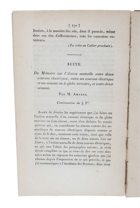 Mémoire présenté á l'Académie royale des Sciences, le 2 octobre 1820, où se trouve compris le résumé de ce qui avait été lu á la même Académie les 18 et 25 septembre 1820, sur les effets des courans électriques. [AND] Suite du Mémoire sur l'Action m...