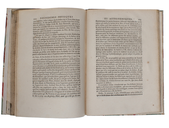 Essai d'une nouvelle Physique celeste. Servant à expliquer les principaux Phenomenes du Ciel, & en particulier la cause physique de l'inclinaison des Orbites des Planetes par rapport au plan de l'Equateur du Soleil. Qui a partagé le Prix doub...