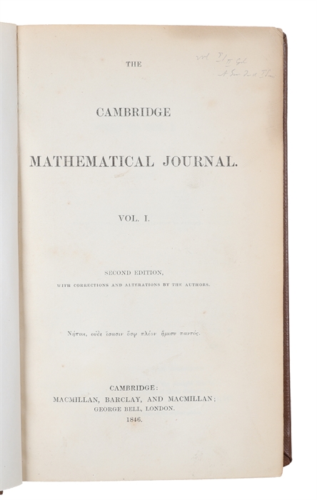 Researches in the theory of analytical transformations, with a special application to the reduction of the general equation of the second order (+) On certain theorems in the calculus of variations (+) On the integration of linear differential equatio...