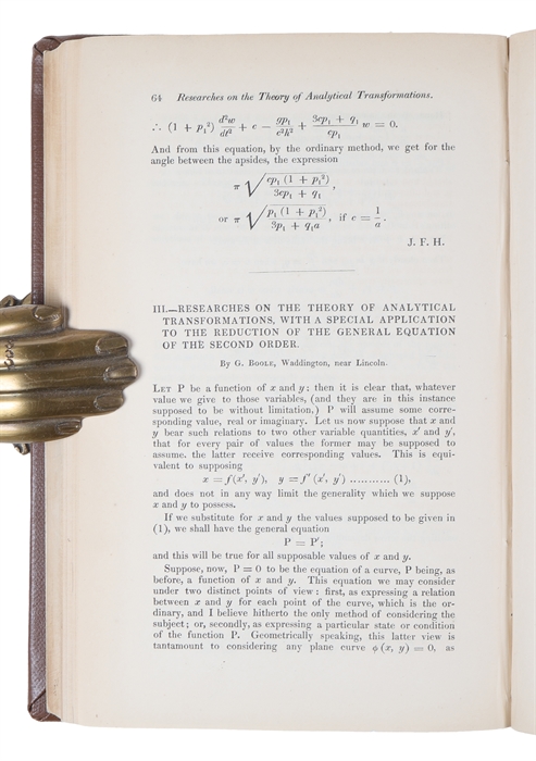Researches in the theory of analytical transformations, with a special application to the reduction of the general equation of the second order (+) On certain theorems in the calculus of variations (+) On the integration of linear differential equatio...