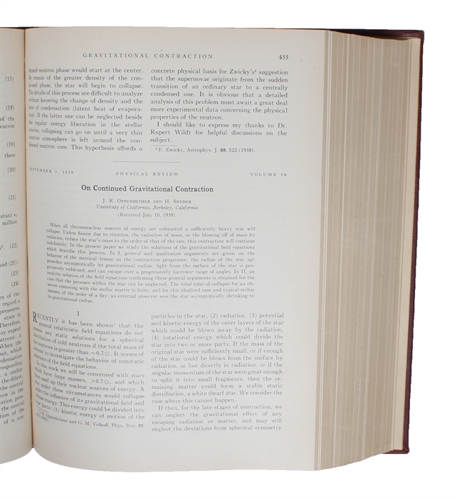 Forces in molecules [Feynman] (+) The mechanism of nuclear fission [N. Bohr. & J. A. Wheeler] "On continued gravitational contraction" [J. R. Oppenheimer & H. Snyder].