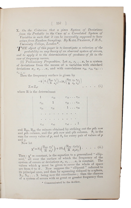 On the Criterion that a given System of Deviations from the Probable in the Case of a Correlated System of Variables is such that it can be reasonably supposed to have arisen from Random Sampling.