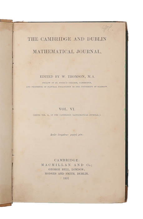 The Theory of Linear Transformations (+) On The Reduction of the General Equation of the n-th Degree (Sequel to a Memoire on the Theory of Linear Transformations) [Boole] (+) Note on Mr. Cockle's  Solution of a Cubic Equation [Cayley].