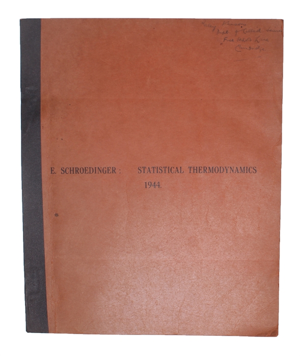 Statistical Thermodynamics. Course of Seminar Lectures. Delivered in January - March 1944, at the School of Theoretical Physics.