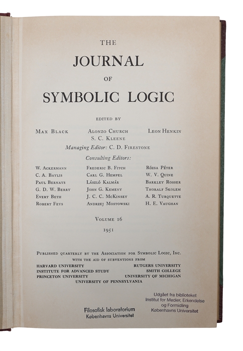 Journal of Symbolic Logic, Volume 16, 1951.