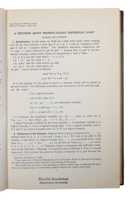 Journal of Symbolic Logic, Volume 16, 1951.