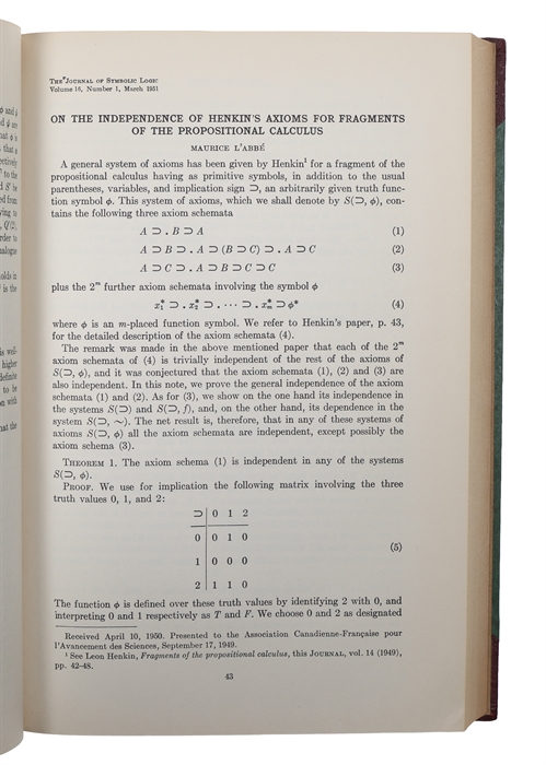 Journal of Symbolic Logic, Volume 16, 1951.