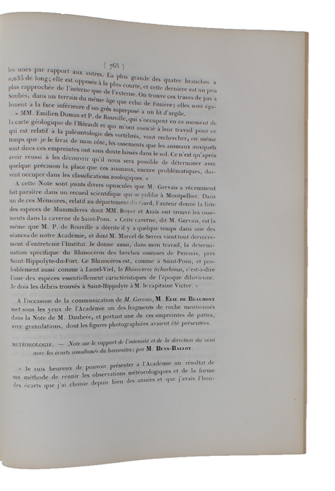 Note sur le rapport de l'intensité et de la direction du vent avec les écarts simultanés du baromètre.