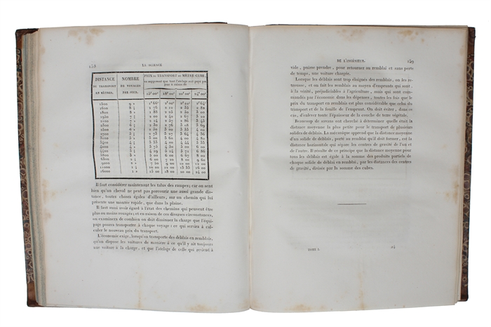 La Science de L'Ingénieur, divisée en trois Parties ou l'on traite des Chemins, des Ponts, des Canaux et des Aqueducs. Revue et augmentée par un Ingenieur du Corps royal des Ponts et Chaussées. 2 Vols. + Atlas de la Science de L'Ingénieur.