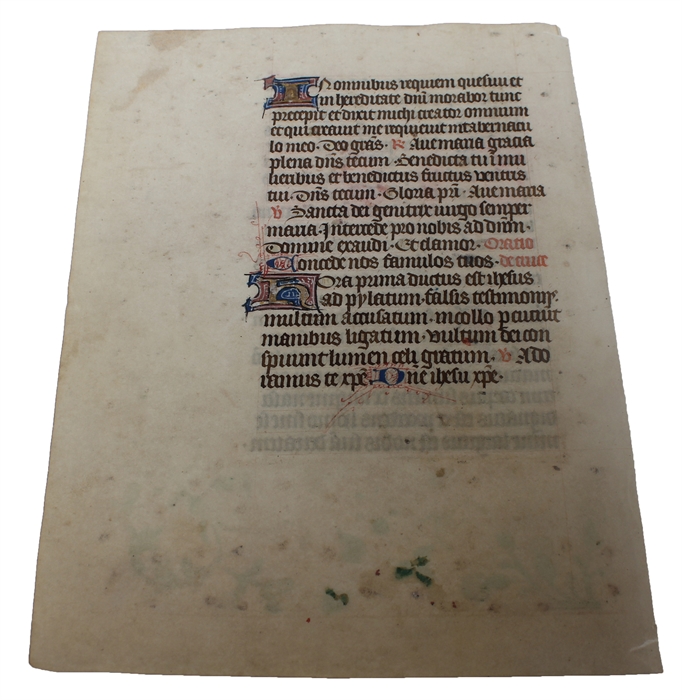 Illuminated manuscript leaf on vellum.
