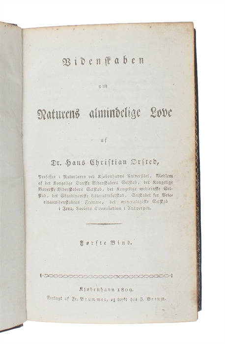 Videnskaben om Naturens Almindelige Love. Første Bind (alt som udkom). (The Science of the General Laws of Nature. First volume [all that was published]).