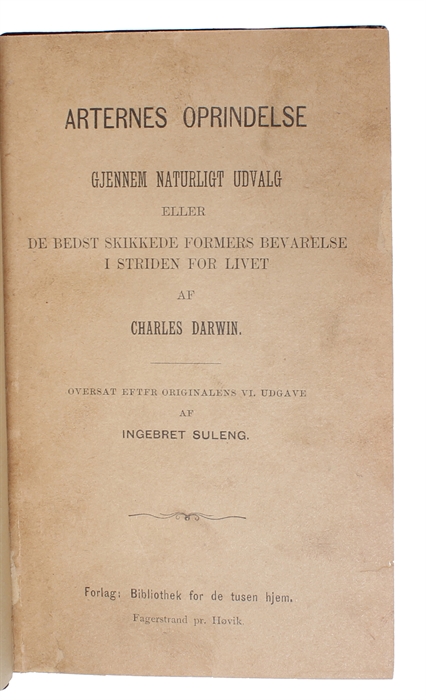 Om Arternes Oprindelse ved Kvalitetsvalg (Danish) + Arternes Oprindelse gjennem naturligt Udvalg (Norwegian) + Om Arternas Uppkomst genom naturligt Urval (Swedish).