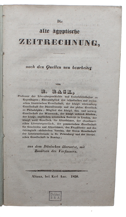 Die alte ägyptische Zeitrechnung, nach den Quellen neu bearbeitet. Aus dem Dänischen übersetzt, mit Zusätzen des Verfassers.