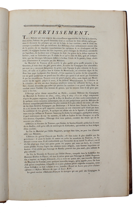 Histoire des quatre dernieres Campagnes du Marechal de Turenne. En 1672,1673,1674 & 1675. Enrichie de Cartes et de Plans Topographiques... Only Textvolume.