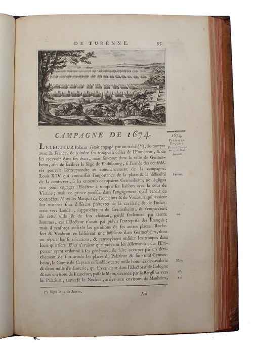 Histoire des quatre dernieres Campagnes du Marechal de Turenne. En 1672,1673,1674 & 1675. Enrichie de Cartes et de Plans Topographiques... Only Textvolume.