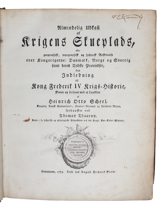 Almindelig Udkast af Krigens Skueplads, eller geographisk, topographisk og historisk Beskrivelse over Kongerigerne: Danmark, Norge og Sverrig samt deres Tydske Provindser, som Indledning til Kong Frederik IV Krigs=Historie...fordansket ved Thomas Thaa...