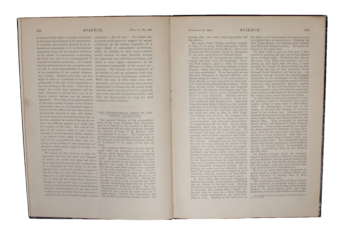 The Geographical Work of the Greely Expedition [Greely] (+) The Configuration of Grinnell Land and Ellesmere Land [Boas] (+) [Large folded map:] North America polar regions : Baffin Bay to Lincoln Sea, showing the most recent discoveries including thos...