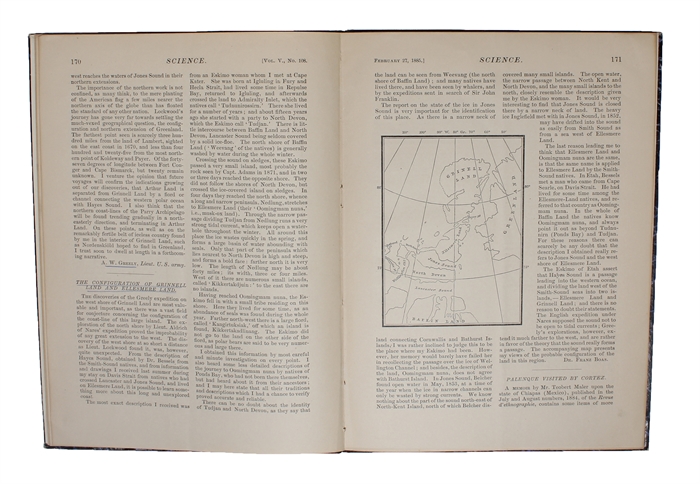 The Geographical Work of the Greely Expedition [Greely] (+) The Configuration of Grinnell Land and Ellesmere Land [Boas] (+) [Large folded map:] North America polar regions : Baffin Bay to Lincoln Sea, showing the most recent discoveries including thos...