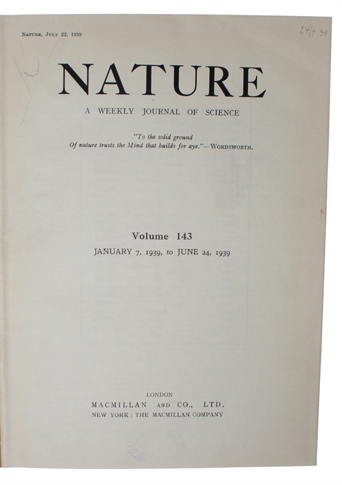 Disintegration of Uranium by neutrons: a new type of nuclear reaction (+) Products of the fission of the Uranium nucleus [L. Meitner & Frisch] (+) Liberation of neutrons in the nuclear explosion of Uranium [H. Von Halban, F. Joliot & L. Kowarski] (+) ...