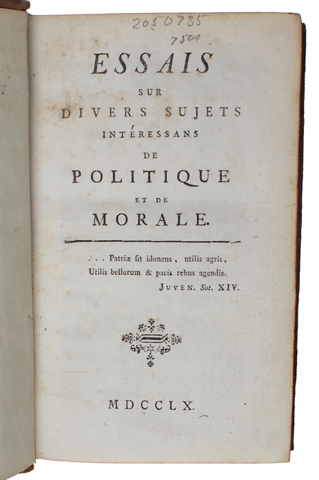 Essais sur divers sujets interessans de politique et de morale.