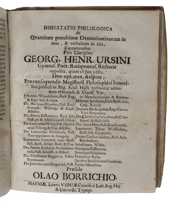 Cogitationes De variis latinae linguae aetatibus, & Scripto illustris Viri (+) Conspectus Præstantiorum Scriptorum Latinae Lingvae (+) Dissertatio Philologica (+) De Quantitate penultimae Denominativorum.