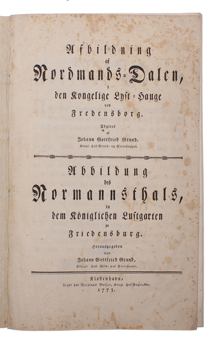 Afbildning af Nordmands=Dalen, i den Kongelige Lyst=Hauge ved Fredensborg. Abbildung des Normannsthals, in dem königlichen Luftgarten zu Fredensburg.