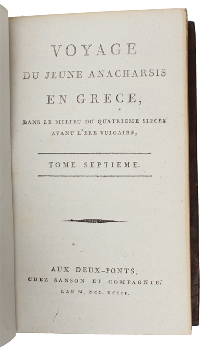 Voyage du jeune Anacharsis en Grèce vers le milieu du quatrième siècle avant l'ère vulgaire. 9 vols.