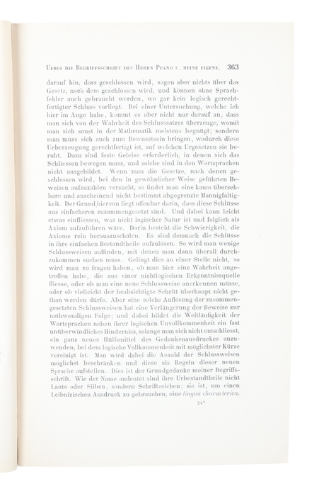 Ueber die Begriffsschrift des Herrn Peano und meine einige. (In: Verhandlungen der Königlich Sächsischen Gesellschaft der Wissenschuften zu Leipzig, volume 48, pp.362-378.)