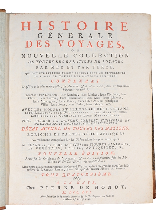 Histoire générale des Voyages, ou nouvelle collection de toutes les relations de voyages par mer et par terre, (...) Nouvelle edition. Tome Quatorzieme (XIV).