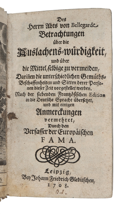 Betrachtungen über die Auslachens-Würdigkeit. 2 parts (+) (unidentified work, lacking title-page).