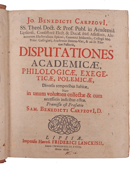 Disputationes academicae, philologicae, exegeticae, polemicae, diversis temporibus habitae (...).