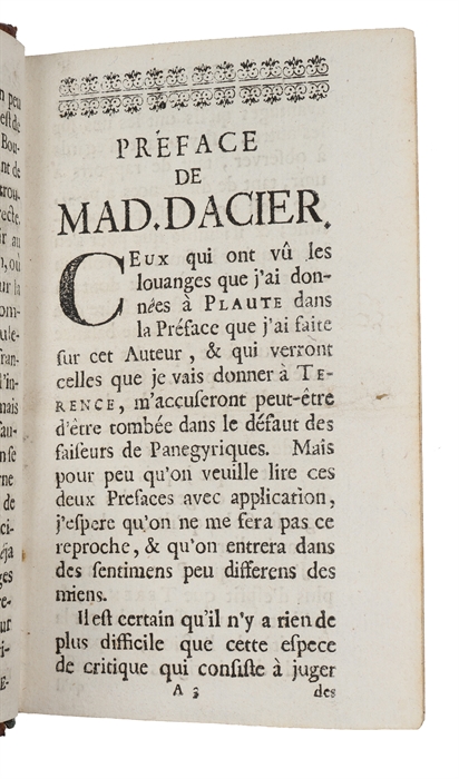 Les Comedies de Terence traduites en Francois par Madame Dacier revues et corrigees tres exactement par Martin Deschner.