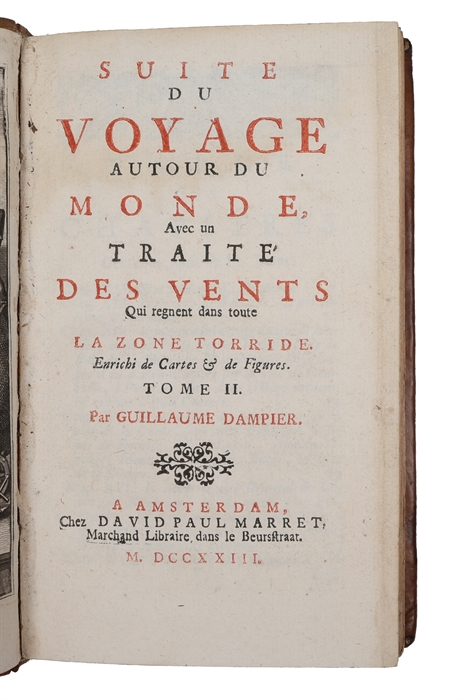 Nouveau Voyage Autour Du Monde Où l'on décrit en particulier l'Isthme de l'Amerique, plusieurs Côtes et Isles des Indes Occidentales. Quatrieme Edition revue & corrigee. (Vol. 1, 2, 3 and 5 - wanting vol. 4) (+) Traité des Vents alisez ou reglez...