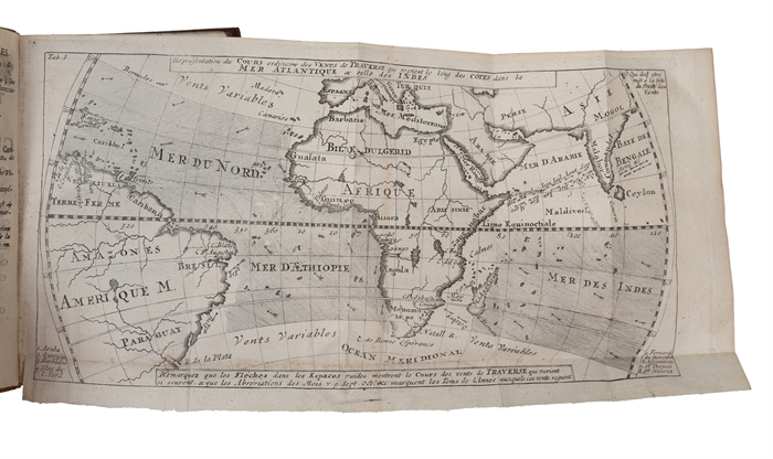 Nouveau Voyage Autour Du Monde Où l'on décrit en particulier l'Isthme de l'Amerique, plusieurs Côtes et Isles des Indes Occidentales. Quatrieme Edition revue & corrigee. (Vol. 1, 2, 3 and 5 - wanting vol. 4) (+) Traité des Vents alisez ou reglez...