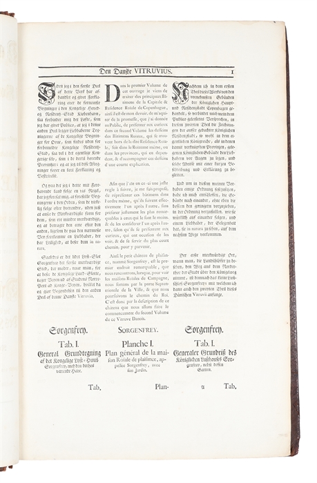 Den Danske Vitruvius [The Danish Vitruvius]. Indeholder Grundtegninger, Opstalter, og Giennemsnitter af de mærkværdigste Bygninger i Kongeriget Dannemark, samt de Kongelige Tydske Provintzer, Tilligemed en kort Beskrivelse over hver Bygning i sær. Dee...