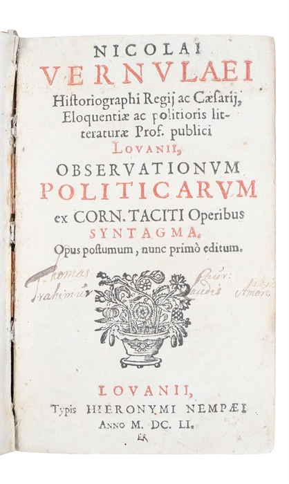 Eloquentiae ac politioris literaturae prof. publici Lovanii, observationvm politicarvm ex Corn. Taciti operibus syntagma.