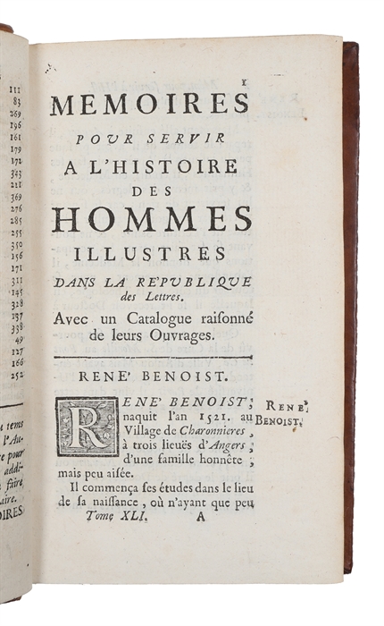 Memoires pour servir a l'histoire des hommes illustres dans la republique des lettres avec un catalogue raisonné de leurs ouvrages. Vol. 1-37, 39-41.