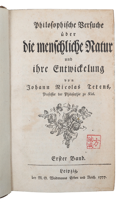 Philosophische Versuche über die menschliche Natur und ihre Entwickelung. 2 vols. (i.e. English: "Philosophical Essays on Human Nature and Its Development").