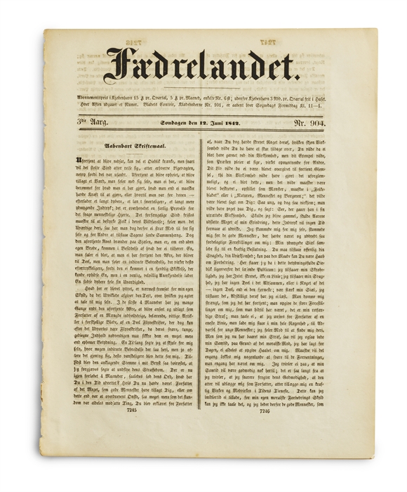 Aabenbart Skriftemaal. [Printed in: Fædrelandet 3die Aarg. Nr. 904. Søndagen den 12. Juni 1842, edt. Giødwad].