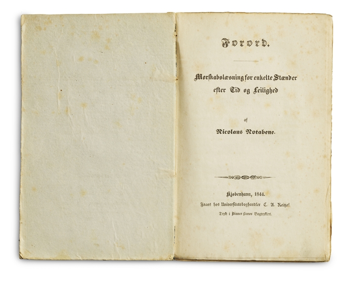 Forord. Morskabslæsning for enkelte Stænder efter Tid og Leilighed af Nicolaus Notabene.