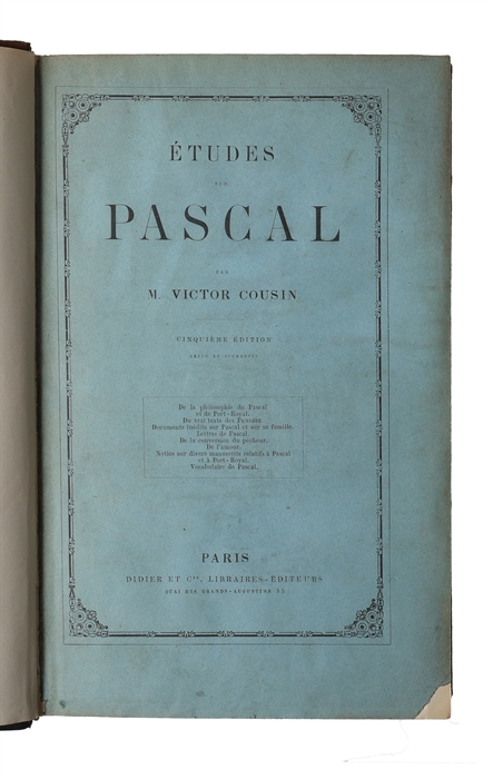 Études sur Pascal. Cinquième édition revue et aumentée.