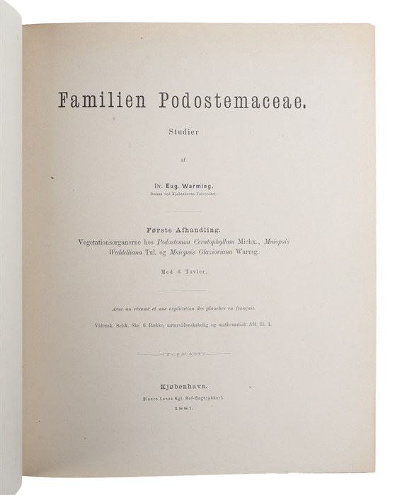 Familien Podostemaceae. 6 parts. (In "D. Kgl. Danske Videnskabernes Selskab Skr.").