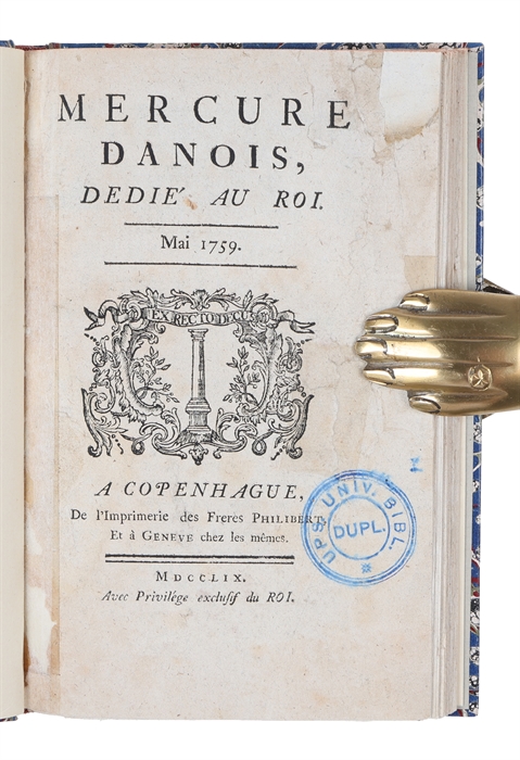 Mercure Danois, Dedie au Roi. Mai 1759.